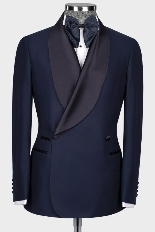 Gustave Chic Navy Blue Shawl Lapel Double Breasted Wedding Suit