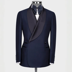 Gustave Chic Navy Blue Shawl Lapel Double Breasted Wedding Suit