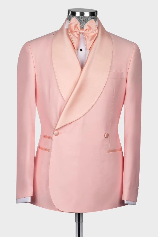 Hale Elegant Candy Pink Shawl Lapel Double Breasted Wedding Suit