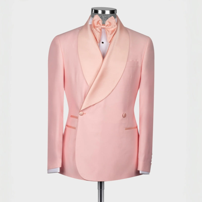 Hale Elegant Candy Pink Shawl Lapel Double Breasted Wedding Suit