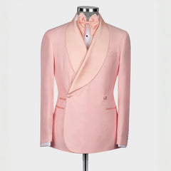 Hale Elegant Candy Pink Shawl Lapel Double Breasted Wedding Suit