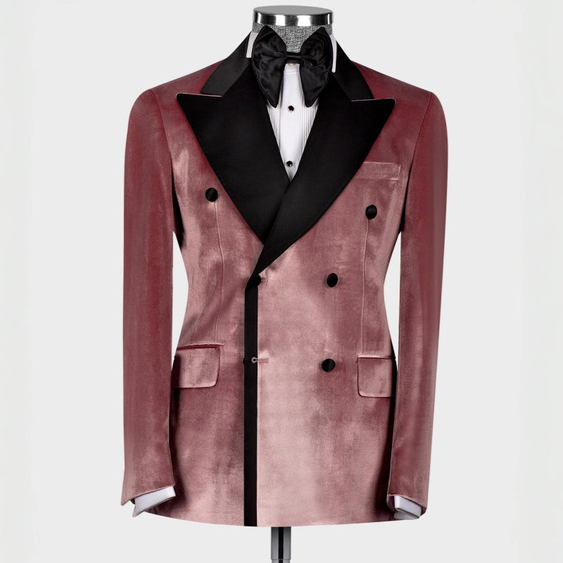 Harvey Newest Dusty Pink Peaked Lapel Double Breasted Velvet Prom Suit