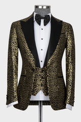 Henry Chic Gold Jacquard Peaked Lapel 3-Piece Prom Suit