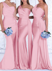 One Shoulder Trumpet Mermaid Elastic Satin Bridesmaid Dresses