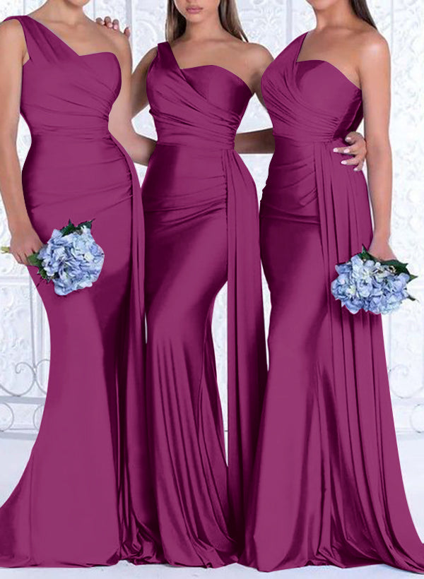 One Shoulder Trumpet Mermaid Elastic Satin Bridesmaid Dresses