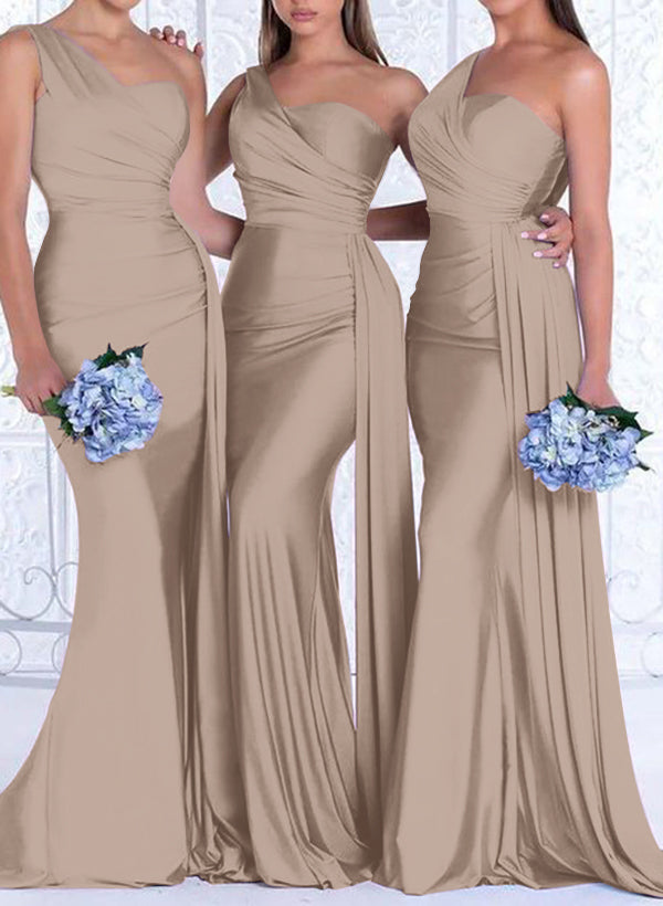 One Shoulder Trumpet Mermaid Elastic Satin Bridesmaid Dresses