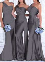 One Shoulder Trumpet Mermaid Elastic Satin Bridesmaid Dresses