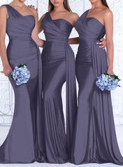 One Shoulder Trumpet Mermaid Elastic Satin Bridesmaid Dresses