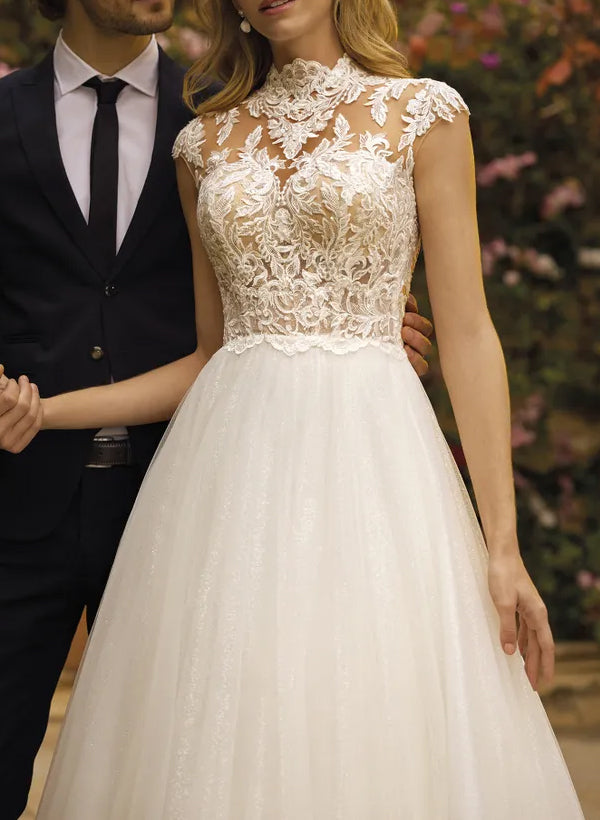 High Neck Sleeveless Lace/Tulle A-Line Wedding Dress With Back Hole