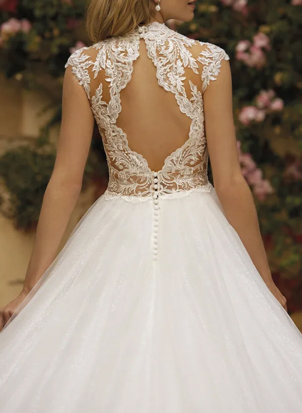 High Neck Sleeveless Lace/Tulle A-Line Wedding Dress With Back Hole