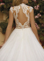 High Neck Sleeveless Lace/Tulle A-Line Wedding Dress With Back Hole