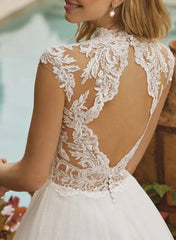 High Neck Sleeveless Lace/Tulle A-Line Wedding Dress With Back Hole