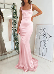 Satin Mermaid Bridesmaid Dress with Square Neckline Sleeveless and Sweep Train