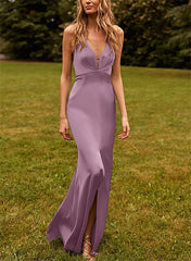 Halter Sleeveless Trumpet/Mermaid Floor-Length Bridesmaid Dresses crafted from Silk Like Satin