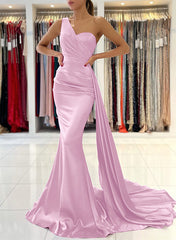 One-Shoulder Sleeveless Silk Like Satin Sheath/Column Bridesmaid Dresses