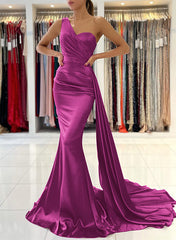 One-Shoulder Sleeveless Silk Like Satin Sheath/Column Bridesmaid Dresses