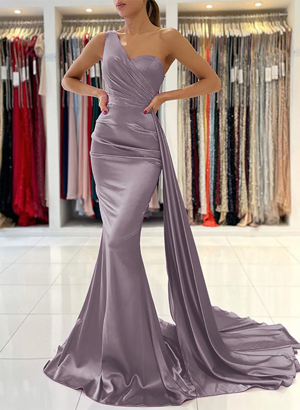 One-Shoulder Sleeveless Silk Like Satin Sheath/Column Bridesmaid Dresses