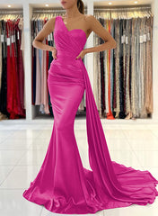 One-Shoulder Sleeveless Silk Like Satin Sheath/Column Bridesmaid Dresses