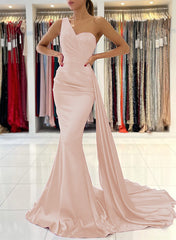 One-Shoulder Sleeveless Silk Like Satin Sheath/Column Bridesmaid Dresses