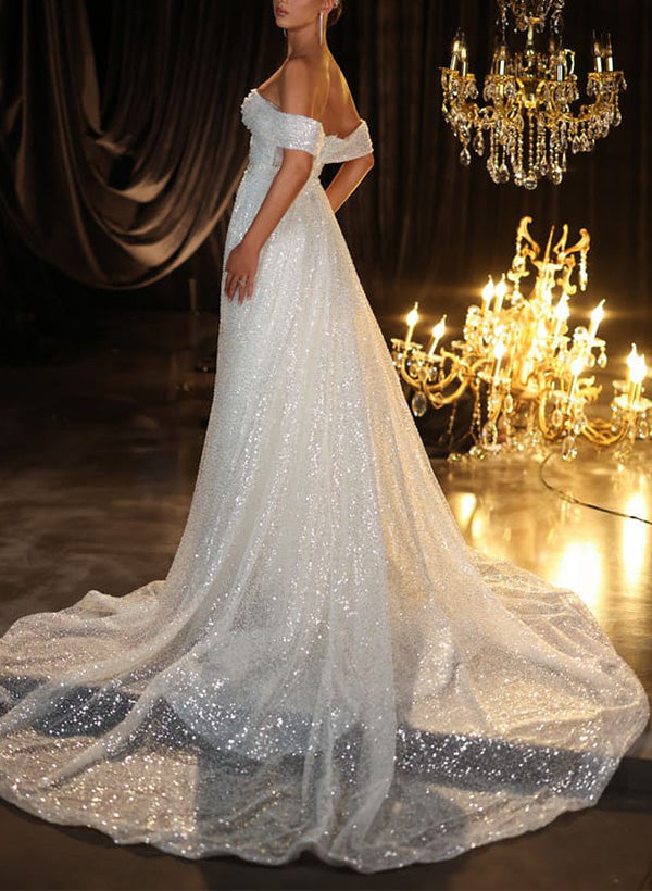 Off-The-Shoulder Detachable Sequined Trumpet/Mermaid Wedding Dresses