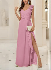 Sweetheart Sleeveless Floor-Length Chiffon Bridesmaid Dresses With Lace