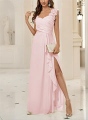 Sweetheart Sleeveless Floor-Length Chiffon Bridesmaid Dresses With Lace