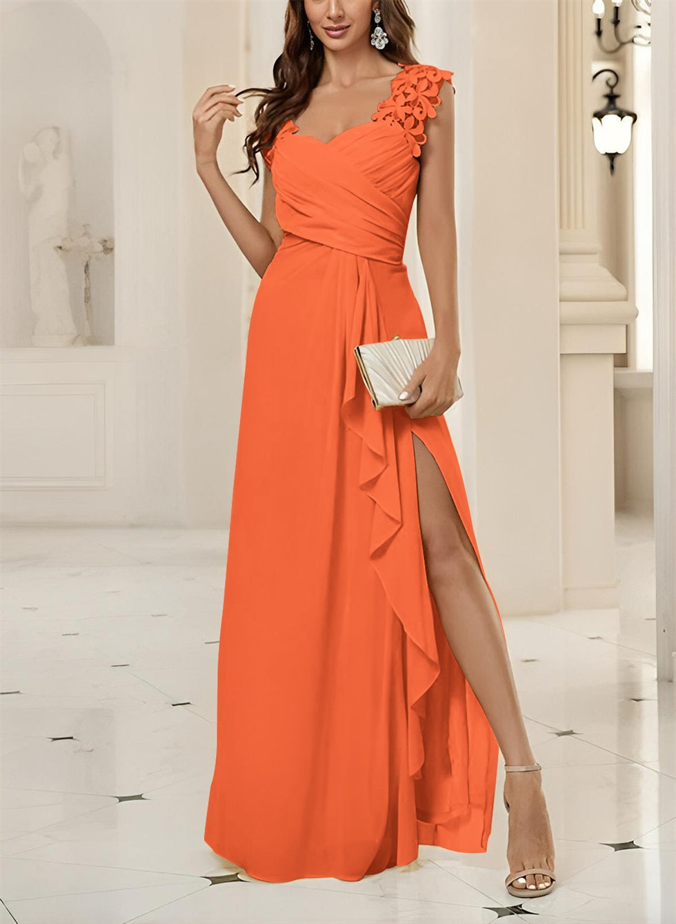 Sweetheart Sleeveless Floor-Length Chiffon Bridesmaid Dresses With Lace