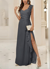 Sweetheart Sleeveless Floor-Length Chiffon Bridesmaid Dresses With Lace