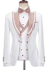 Stylish White Slim Fit Peaked Lapel Three-Piece Wedding Suit