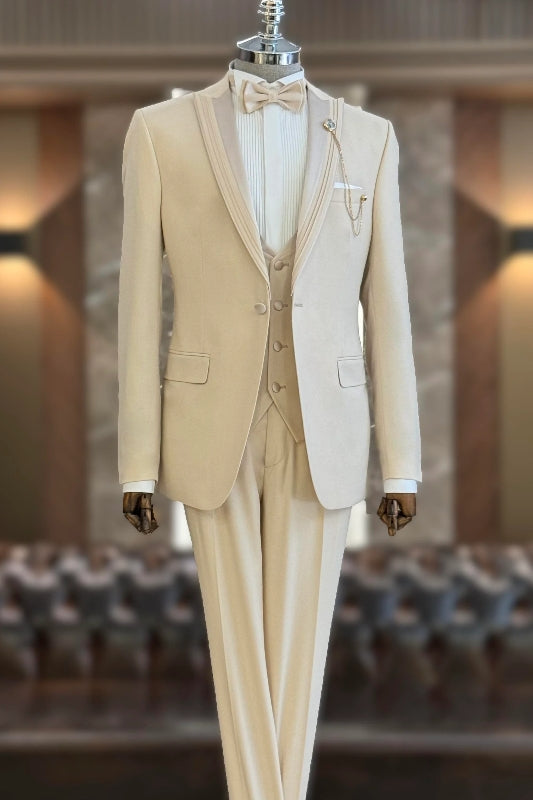 Phil Champagne Peaked Lapel 3-Piece Wedding Men's Suit