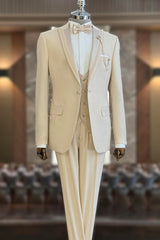 Phil Champagne Peaked Lapel 3-Piece Wedding Men's Suit