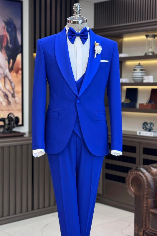 Ward Royal Blue Shawl Lapel Three-Piece Wedding Suit for Men