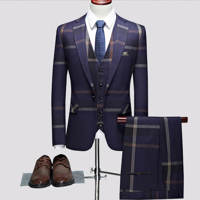 Kori Blue Three-Piece Notched Lapel Business Suit for Men