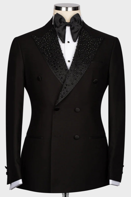 Lloyd Black Double Breasted Wedding Men's Suit with Sequins Peaked Lapel