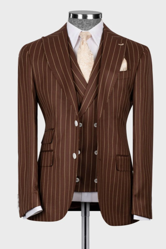 Ernest Brown Striped Peaked Lapel 3-Piece Business Men's Suit