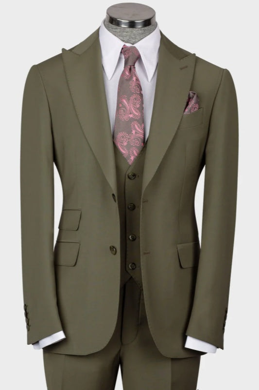 Powell Green Peaked Lapel 3-Piece Business Men Suit