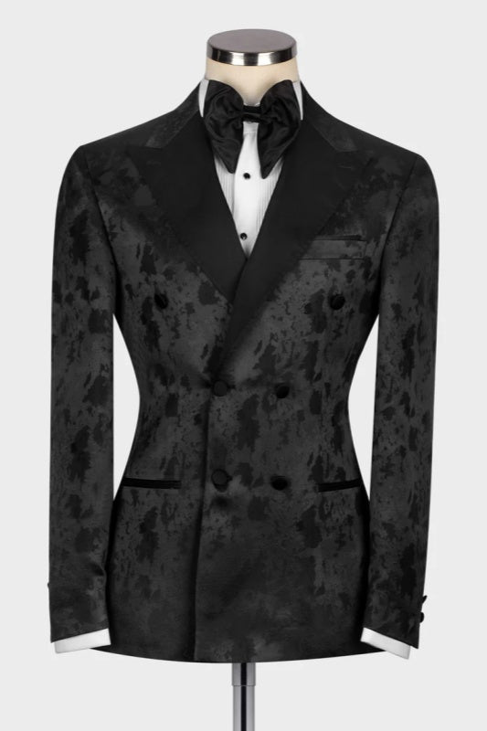 Chris Black Jacquard Peaked Lapel Double Breasted Wedding Men's Suit