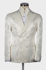 Erica White Jacquard Peaked Lapel Double Breasted Wedding Men's Suit