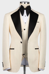 Porter Light Champagne Three-Piece Wedding Suit with Black Notched Lapel