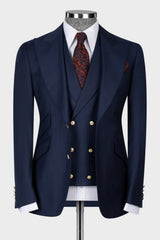 Riley Dark Navy Peaked Lapel 3-Piece Business Men Suit