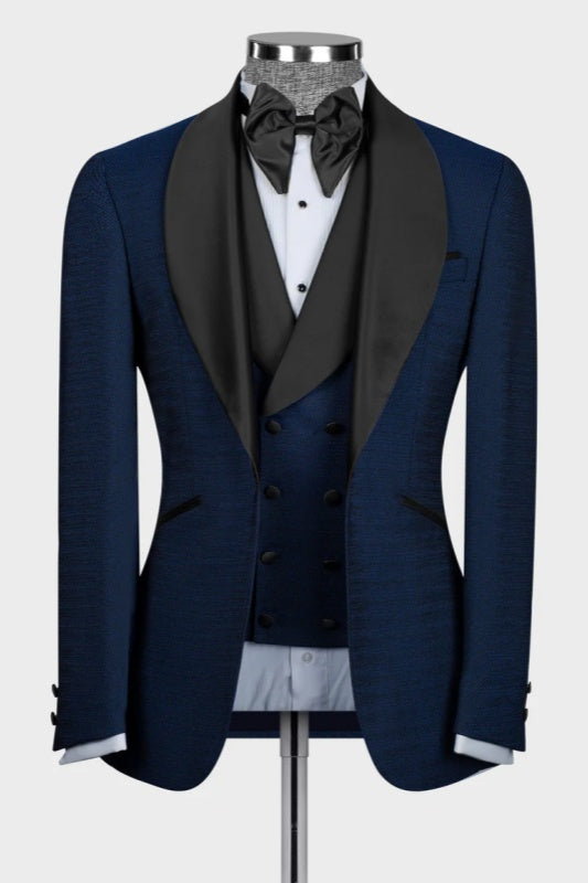 Alger Dark Blue Shawl Lapel 3-Piece Men's Wedding Suit