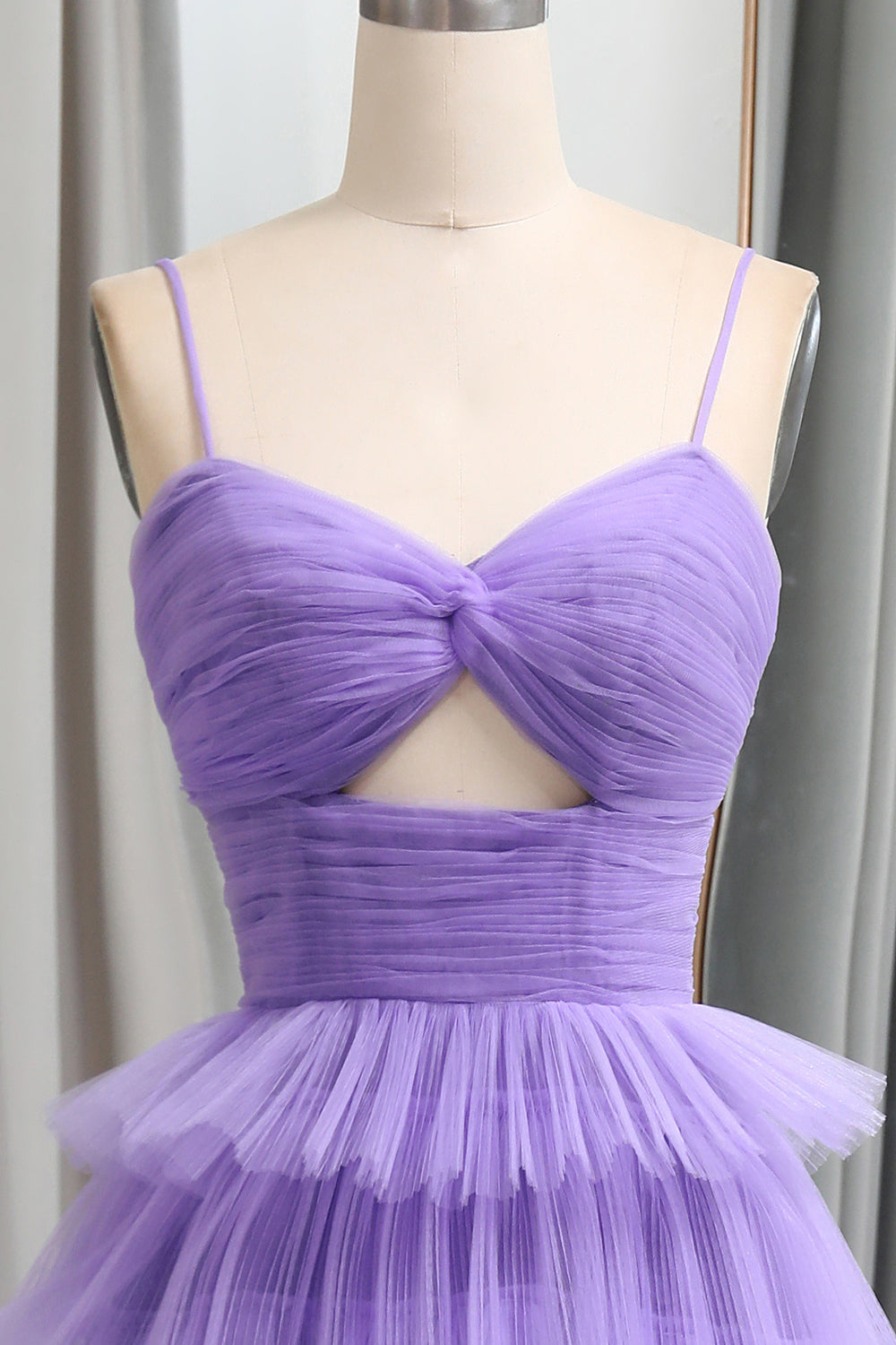 Purple Tulle A Line Tiered Long Prom Dress With Front Slit