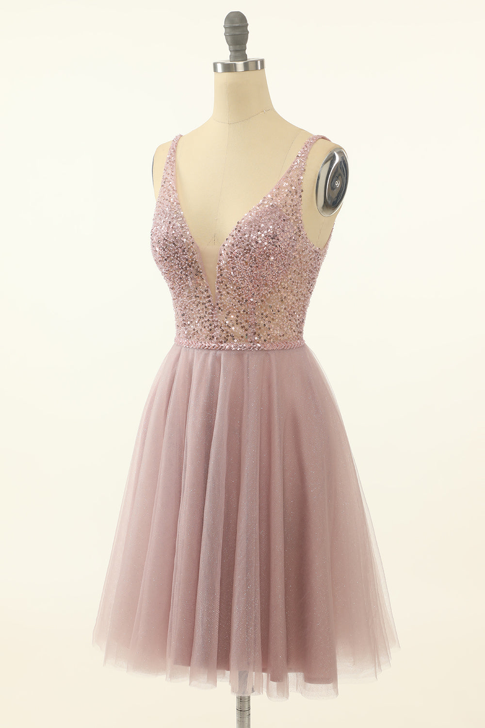 Blush Tulle & Sequins Cute Homecoming Dress