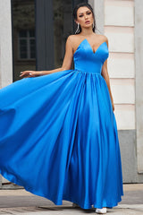 Royal Blue V-Neck Long Evening Dress