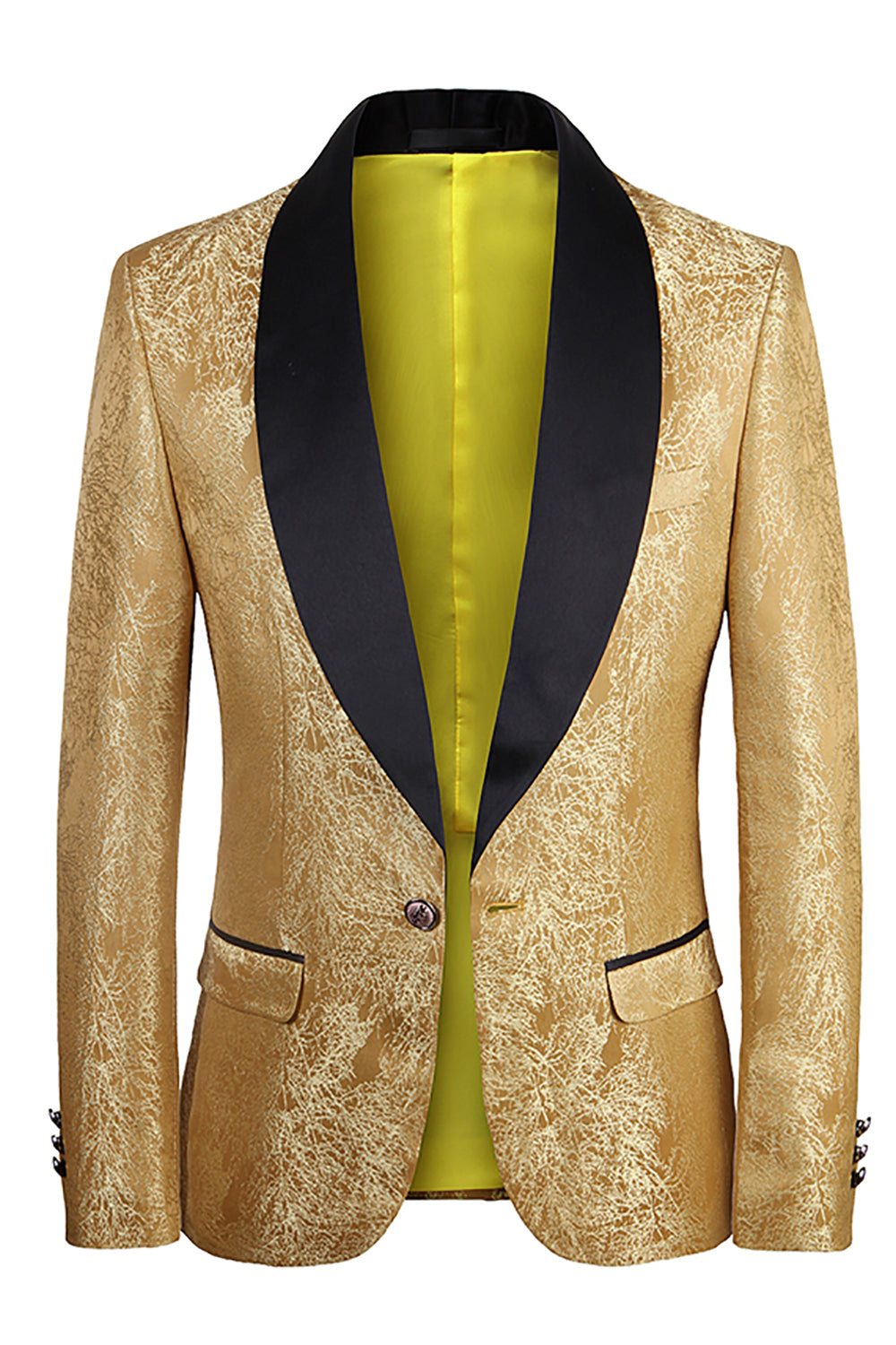 Dazzling Golden One-Button Jacquard Men's Prom Blazer