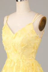 A Line Spaghetti Straps Yellow Short Homecoming Dress with Appliques