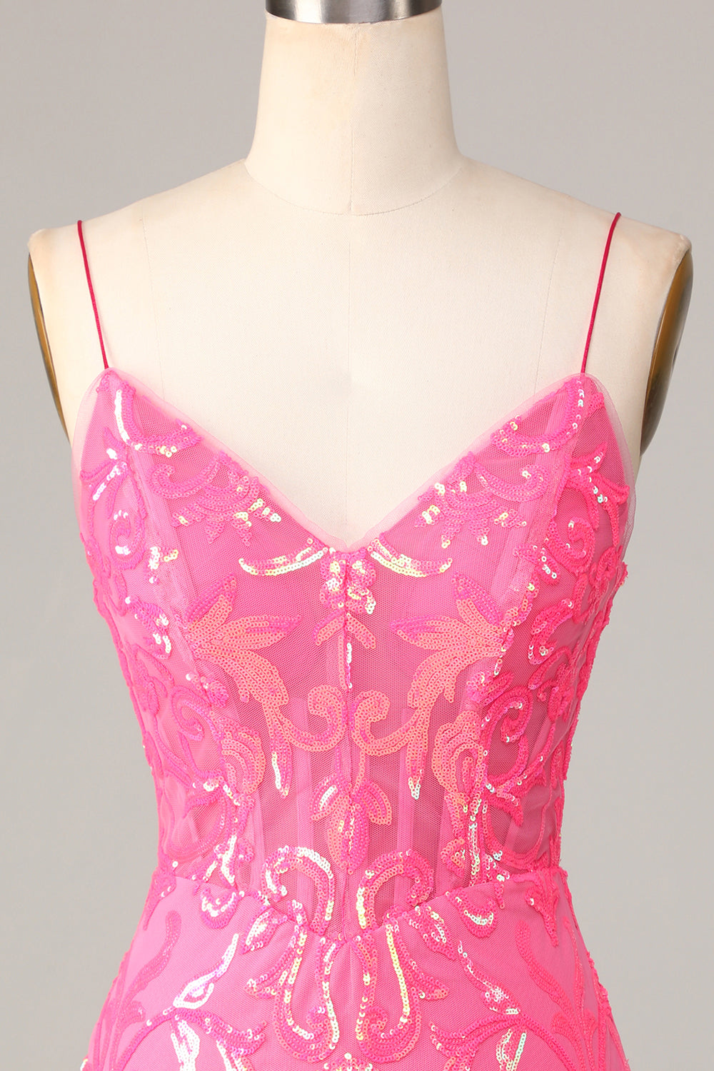 Sheath Spaghetti Straps Fuchsia Sequins Homecoming Dress