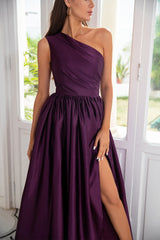 Purple One Shoulder A Line Prom Dress