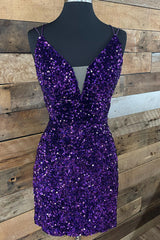 Royal Blue Criss-Cross Straps Sequins Tight Short Hoco Dress