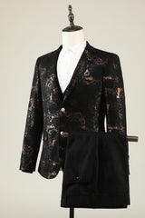 Chic Dark Brown Shawl Lapel Jacquard Men's Prom Blazer